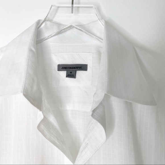 Johnston & Murphy Checked Casual Button Down Short Sleeve White Summer Medium - Picture 2 of 8